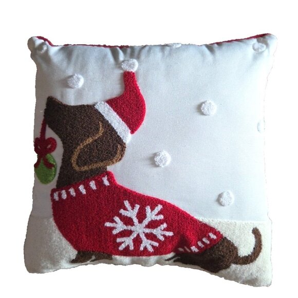Christmas Dachshund Dog Pillow 15x15 Puppy Holiday Clean - Picture 1 of 8